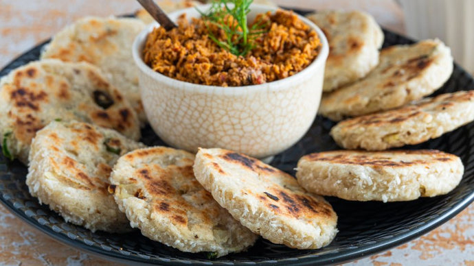 Exotic Pol Roti (Coconut flatbread) and Red Coconut Sambol Snack