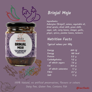 RUCI Sri Lankan Brinjal Moju - Aubergine Pickled with whole Green Chillies, Onions and Fried Sprats