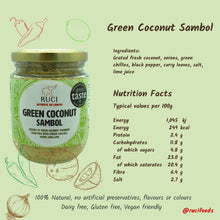 Load image into Gallery viewer, Green Coconut Sambol - A variant of the popular Sri Lankan Pol Sambol. Made with fresh Green chillies and Curry leaves blended with shreds of Fresh Coconut with a splash of Lime